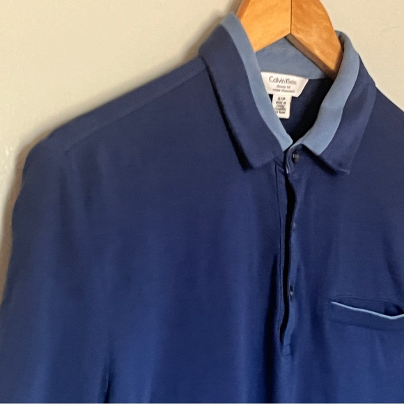 Calvin Klein Mens Polo MT Luxe Touch Performance Camisa Cotton Blue Small - Picture 2 of 8